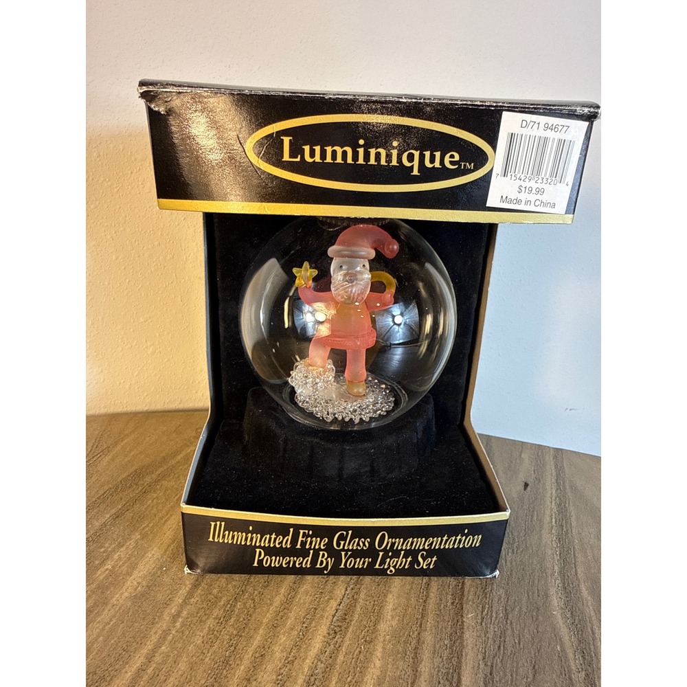 Vinage Luminique Illuminated Santa Ornament Fine Glass Holiday Light Up